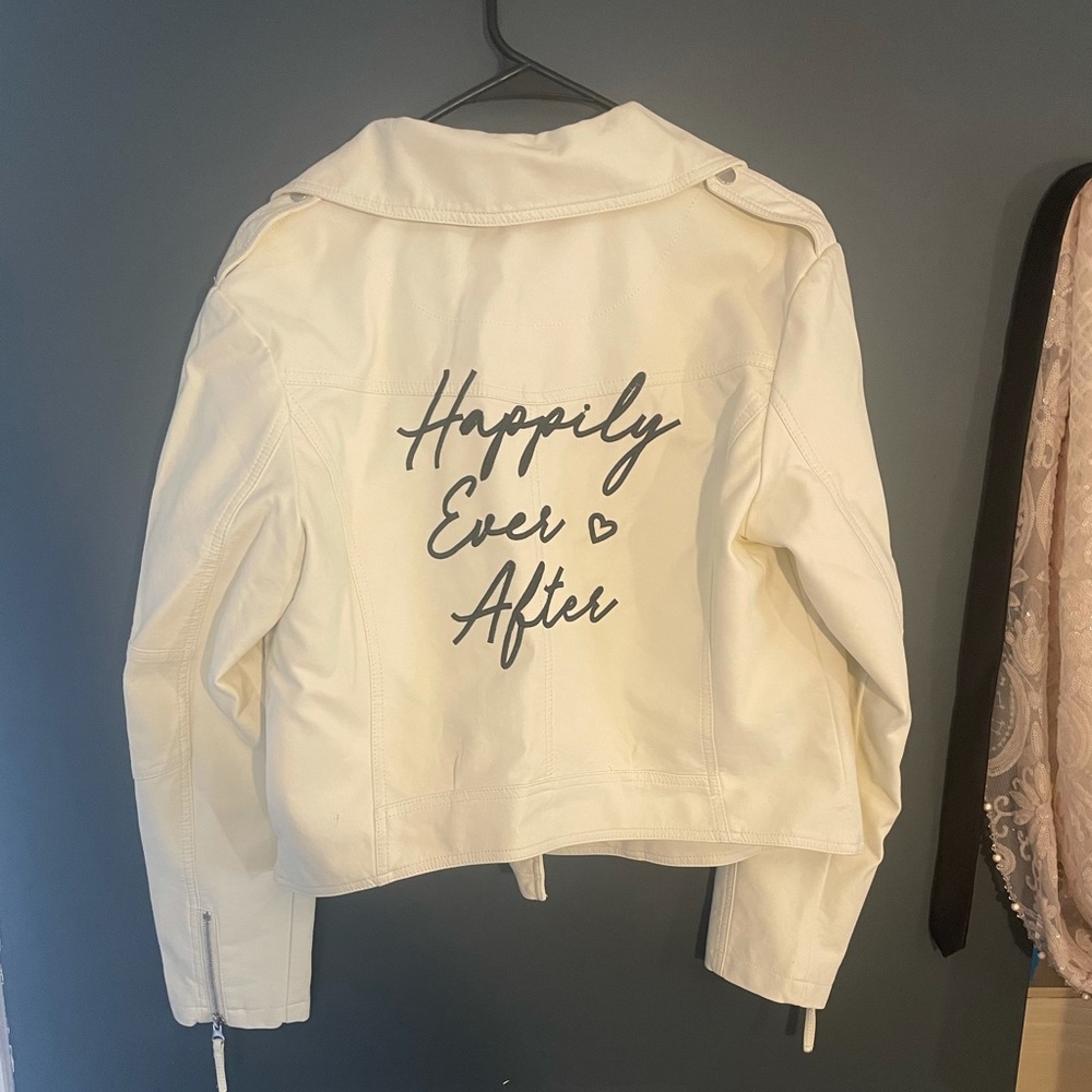 NWOT Happily ever after Bridal faux leather jacket David’s Bridal
